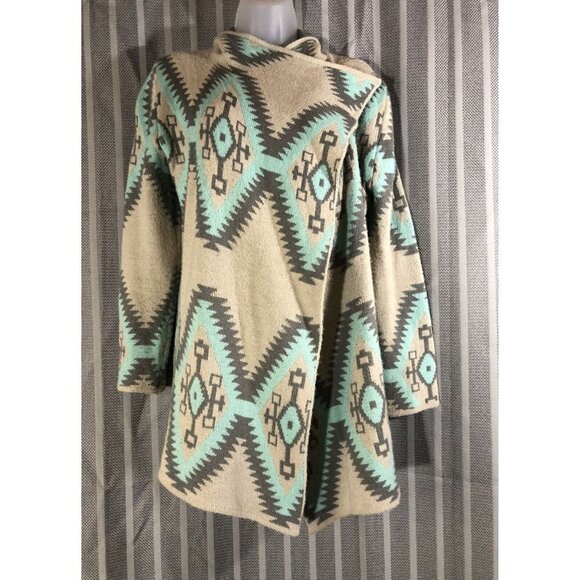renee c sweater Open Aztec Bohemian Size Small Wool & Mohair Gray Teal - Picture 2 of 12
